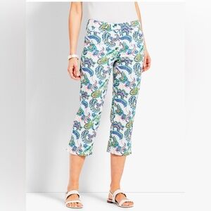 Talbots Paisley Perfect Skimmer Print Cropped Pants Blue and Green Size 12